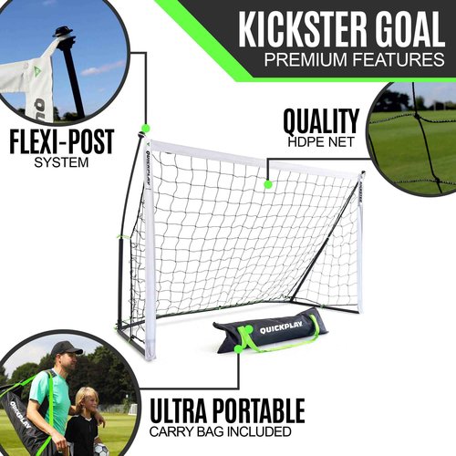 QUICKPLAY Kickster Soccer Goal, 3x5', Ultra Portable, Single Goal, Includes Net and Carry Bag, Alloy Steel, Fiberglass, Black, White