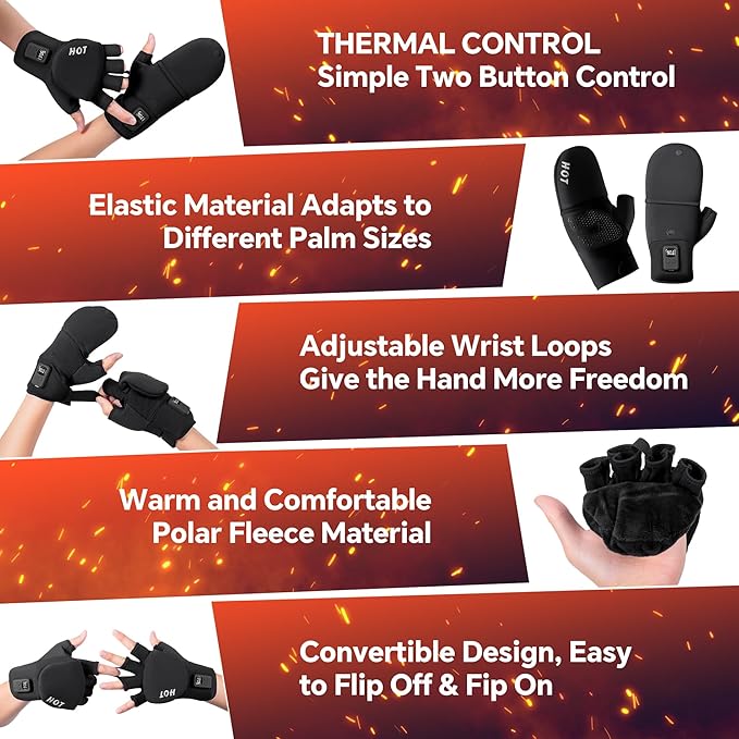 Heated Gloves for Men Women- Rechargeable Electric Full&Half Hands Heated Gloves Outdoor Work Arthritis Pain Relief Hot Compress Hand Warmers for Cycling Skiing Hunting