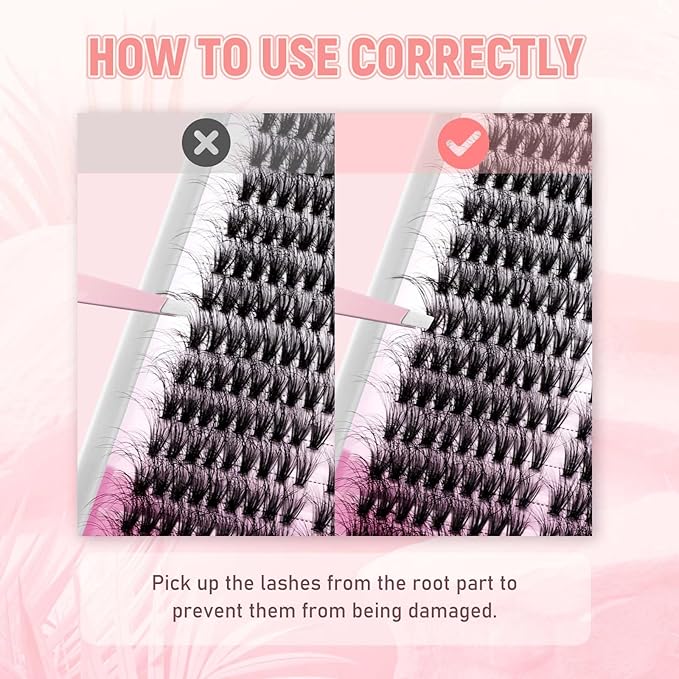 FADLASH Lash Clusters DIY Lash Extensions 80D Eyelash Clusters Cat Eye Cluster Lashes Fluffy Left Right Individual Lashes Cluster Eyelash Extensions Volume 3D Effect (80D-07D, 12-20mm)