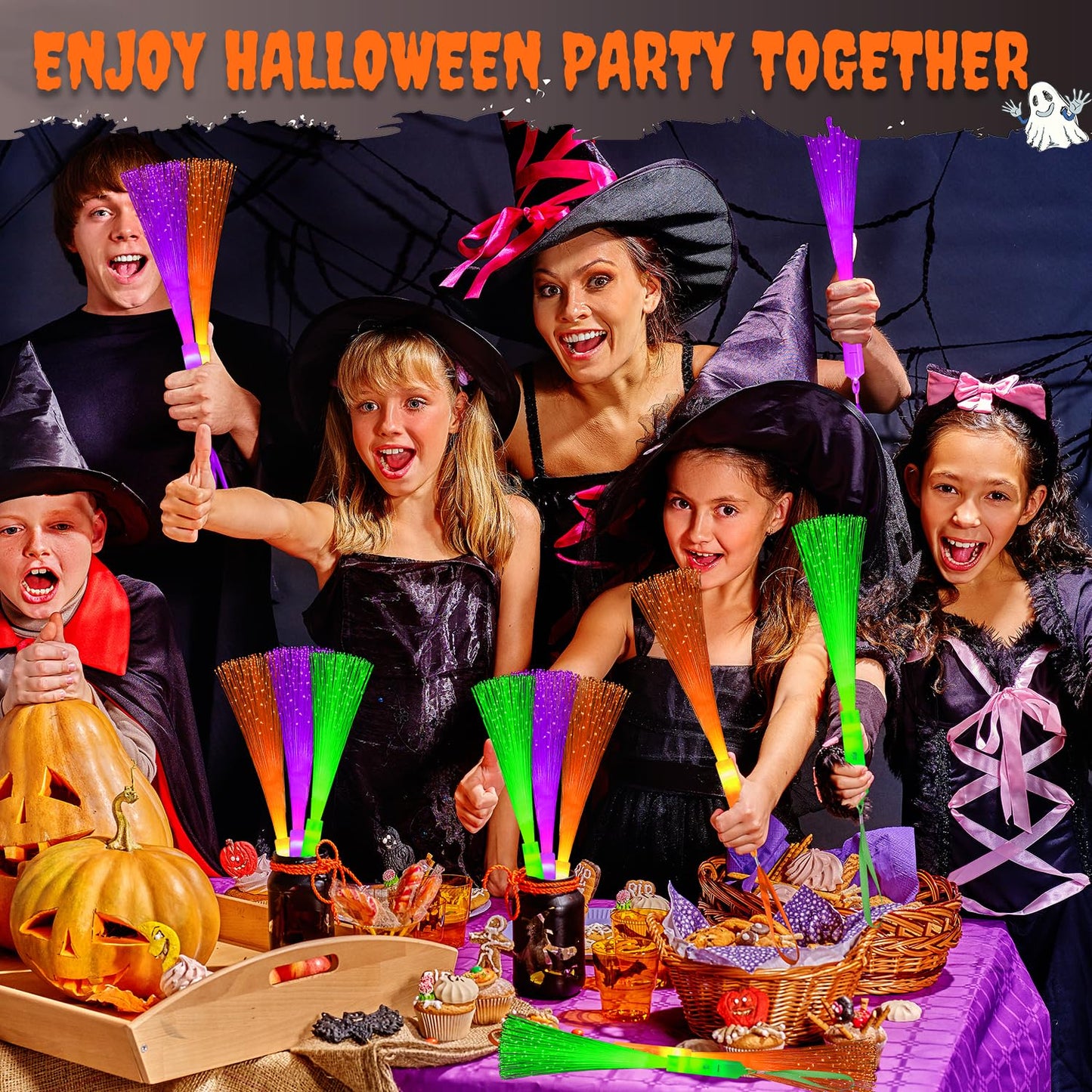 Halloween Glow Sticks Toys Gifts for Kids-6 Pack, Light Up Fiber Optic Wand for Toddlers, Fun Halloween Party Games Activities Stuff, Non Candy Treats Goodie Bag Basket Stuffers Fillers for Boys Girls