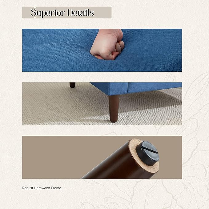 Weture Mid-Century Accent Chair,Modern Linen Fabric Armchair for Living Room,Comfy Upholstered Reading Accent Chairs for Bedroom,Single Sofa Chair with Wood Legs (Blue, 2 Pack)
