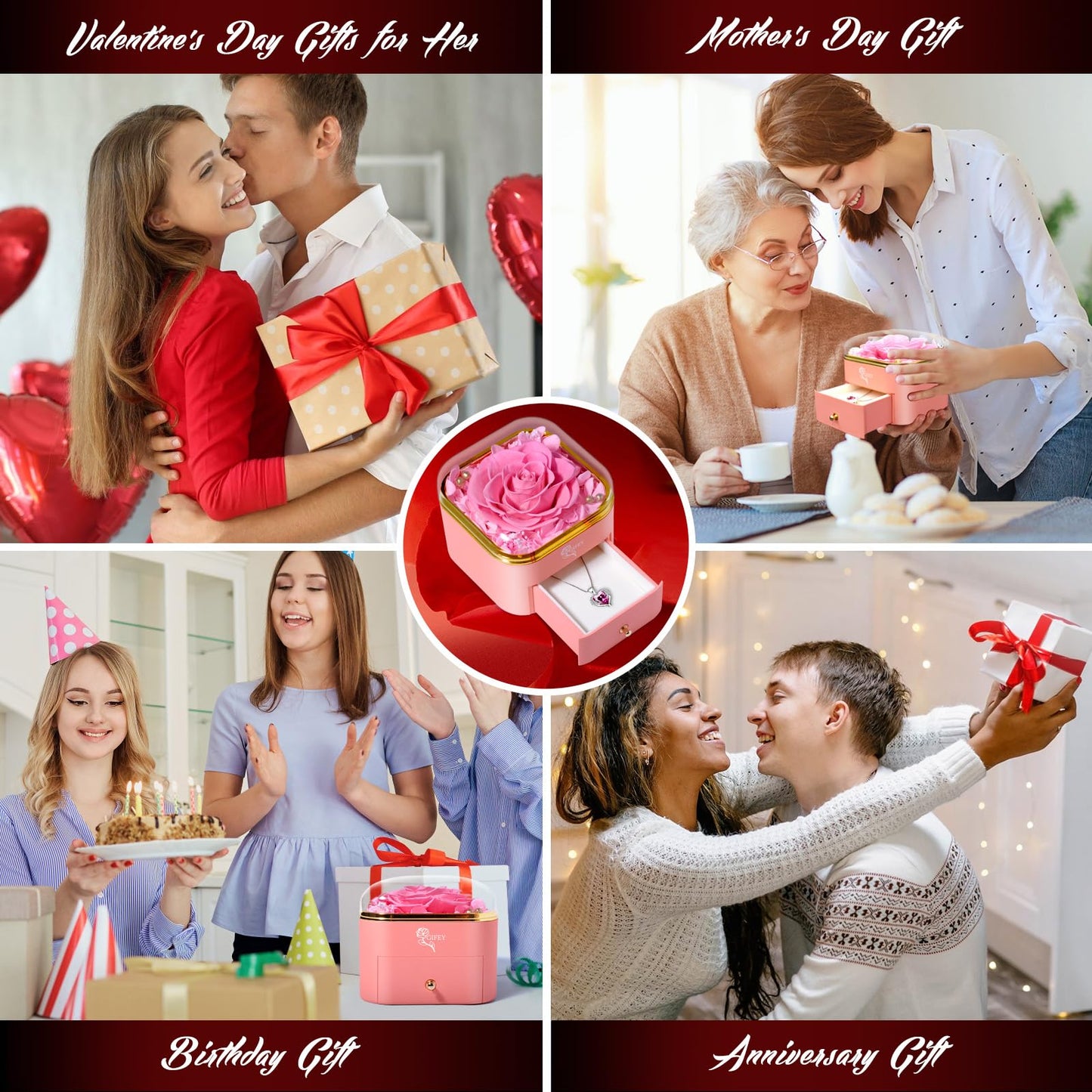 Birthday Gifts for Mom,Preserved Pink Real Rose Gifts,Eternal Preserved Rose Gift Set,Gifts for Women,Grandma,Wife and Girlfriend,Valentines,Wedding,Thanksgiving,Christmas Gift for You to Send Love