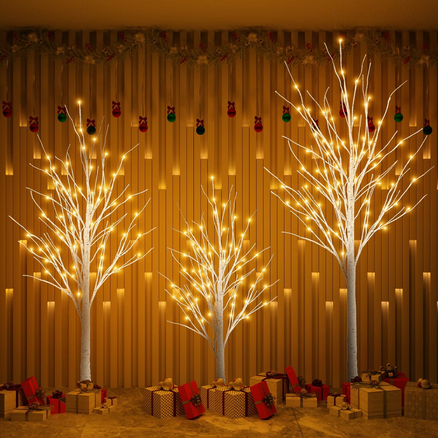 Hooseng Lighted Tree 4FT, 5FT and 6FT, Pack of 3, Fairy Light Tree Lamp Artificial Tree for Festival, Party, Christmas Decoration, Indoor and Outdoor Use, Warm White