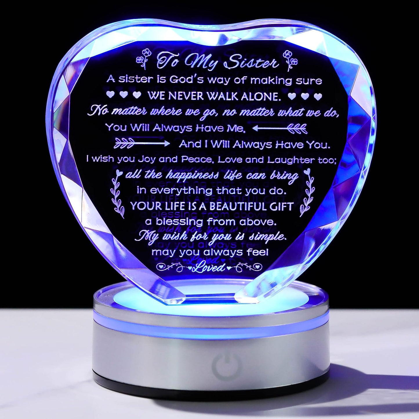 Movdyka Sister Birthday Gifts Crystal Keepsake with LED Base, Laser Engraved Sister Gifts from Sister, Soul Sister Gifts for Women, Unique Big Sister Gifts for Girls, Best Sister Ever Gifts