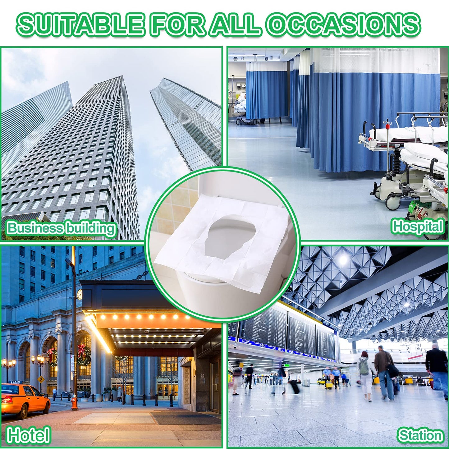 YGDZ Toilet Seat Covers Disposable, 110pcs Flushable Travel Disposable Toilet Seat Covers for Adults Kids Potty Training, Travel Essential Accessories for Airplane, Road Trips, Camping