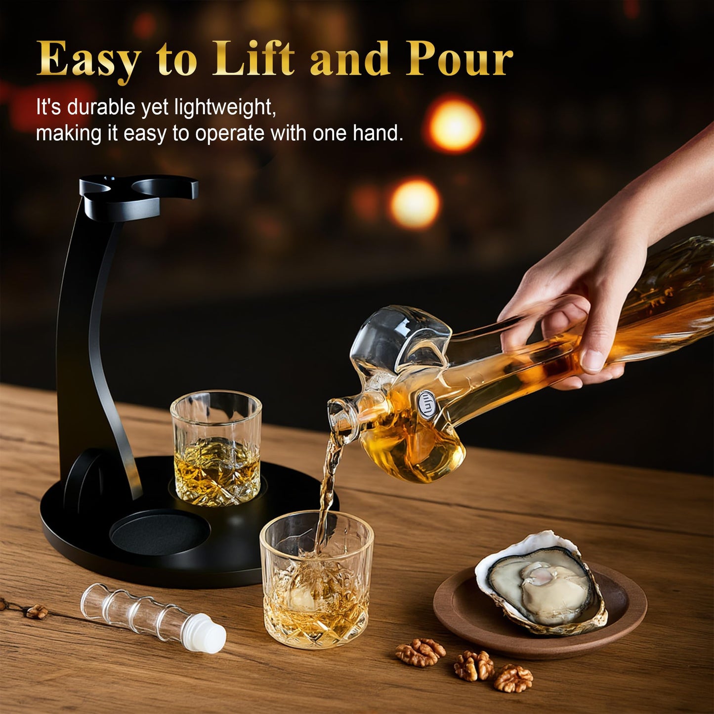 LUJII Heroic Sword Whiskey Decanter Set for Brave Hero, Liquor Dispenser with 2 Glasses & Wooden Tray, Alcohol Holder for Bourbon or Scotch, Gift for Men Husband Dad Boyfriend or Son, 850 ml