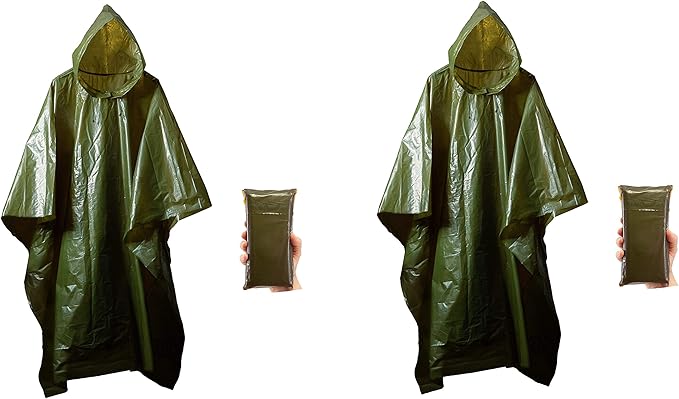 2 Pack Survival Lightweight Rain Gear Poncho Emergency Survival Cover Shelter Norwegian Military Style