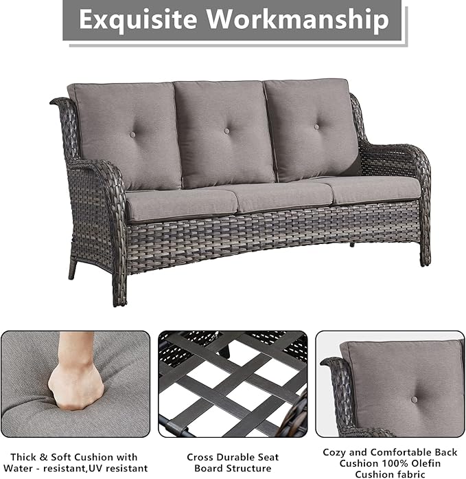 Rilyson Wicker Patio Furniture Set - 6 Piece Rattan Outdoor Sectional Conversation Sets with 2 Swivel Rocking Chairs,2 Ottomans,1 Sofa and 1 Coffee Table for Porch Deck Garden(Mixed Grey/Grey)