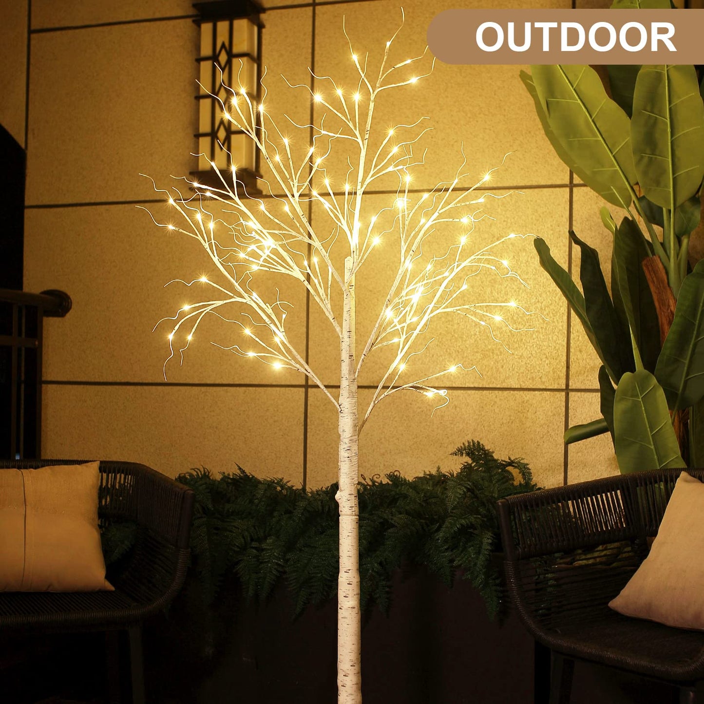 Fanshunlite Lighted Warm White Birch Tree 6FT 96 LED for Independence Day Party Decorations Home Wedding Festival, Indoor Outdoor Use