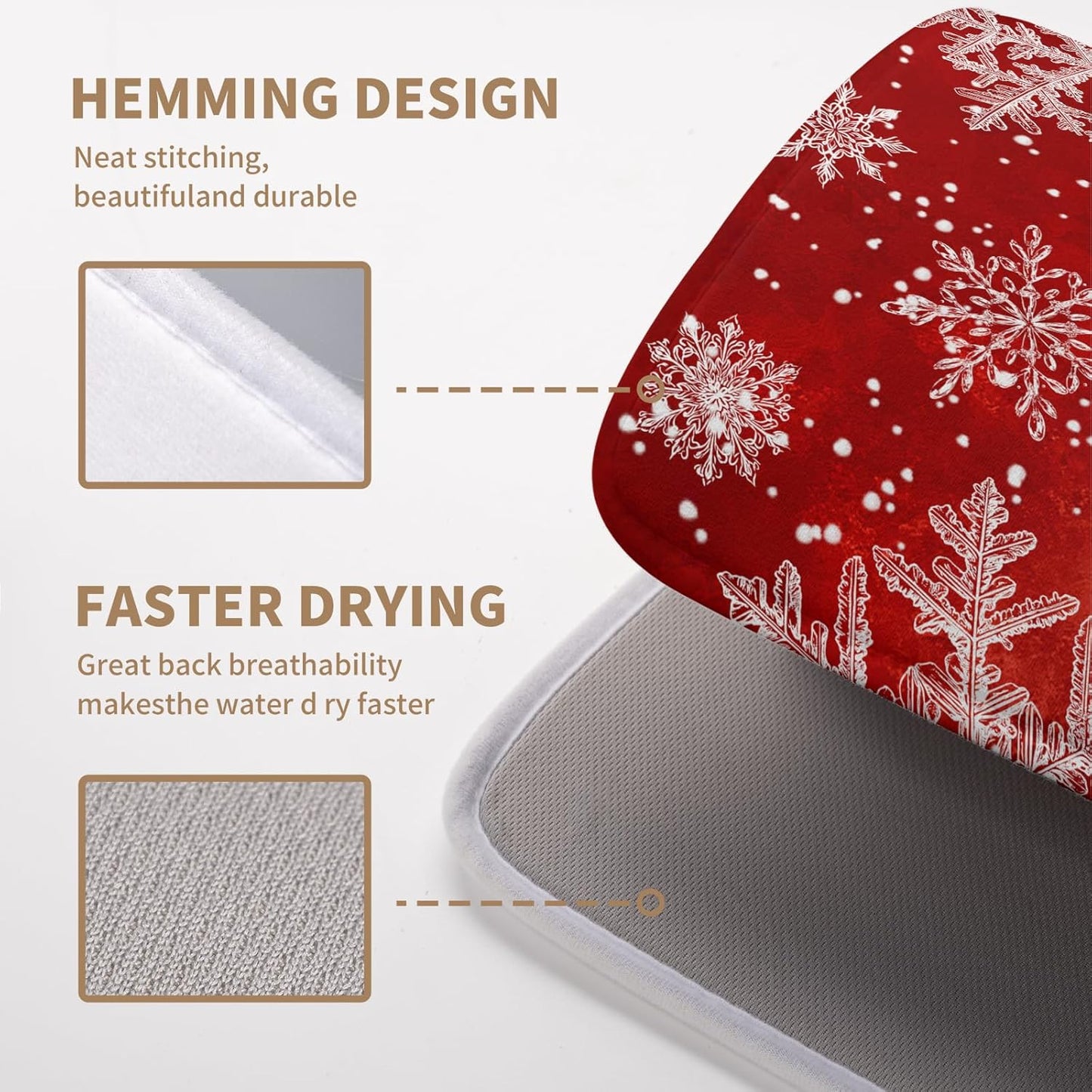 Christmas Dish Drying Mat for Kitchen Counter 16x18 Inch Red Snowflake Xmas Drying Pad Winter Holiday Dish Draining Mat Absorbent Microfiber Dish Drainer Rack Mat for Coffee Bar Kitchen
