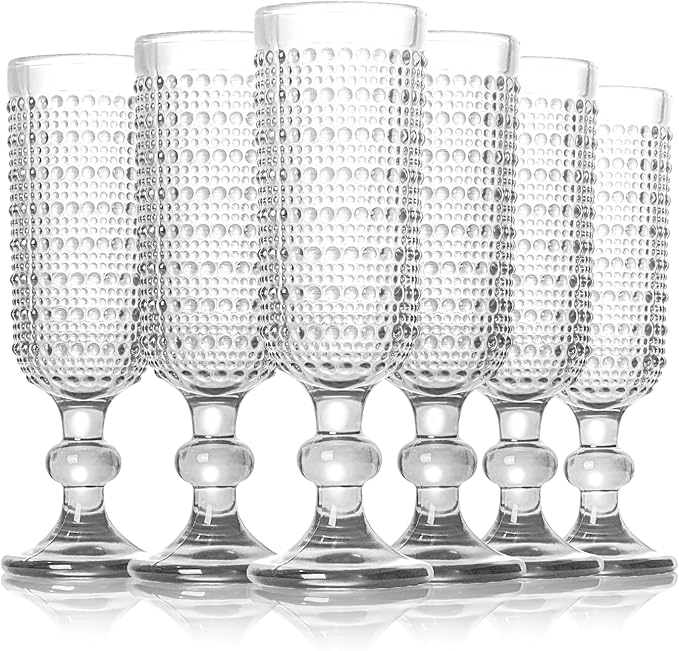 GOROGILE 6 PCS Vintage Champagne Flutes, 5 oz Clear Goblet Champagne Glasses, Hobnail Drinking Glasses Ideal for Party Wed...