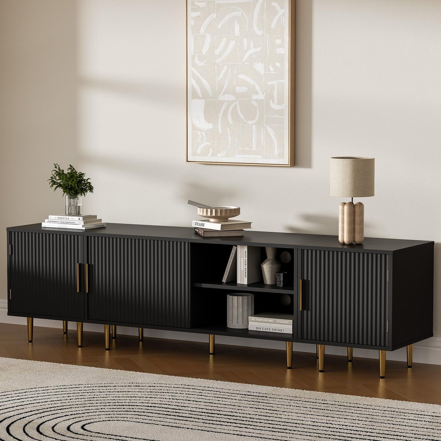 Housoul 71" TV Stand for 50/60/70/80 inch TV, Modern TV Stand for 75+ inch TV, Entertainment Center for Up to 80" TV, TV Media Stand with Storage Cabinet for Living Room, Bedroom, Black