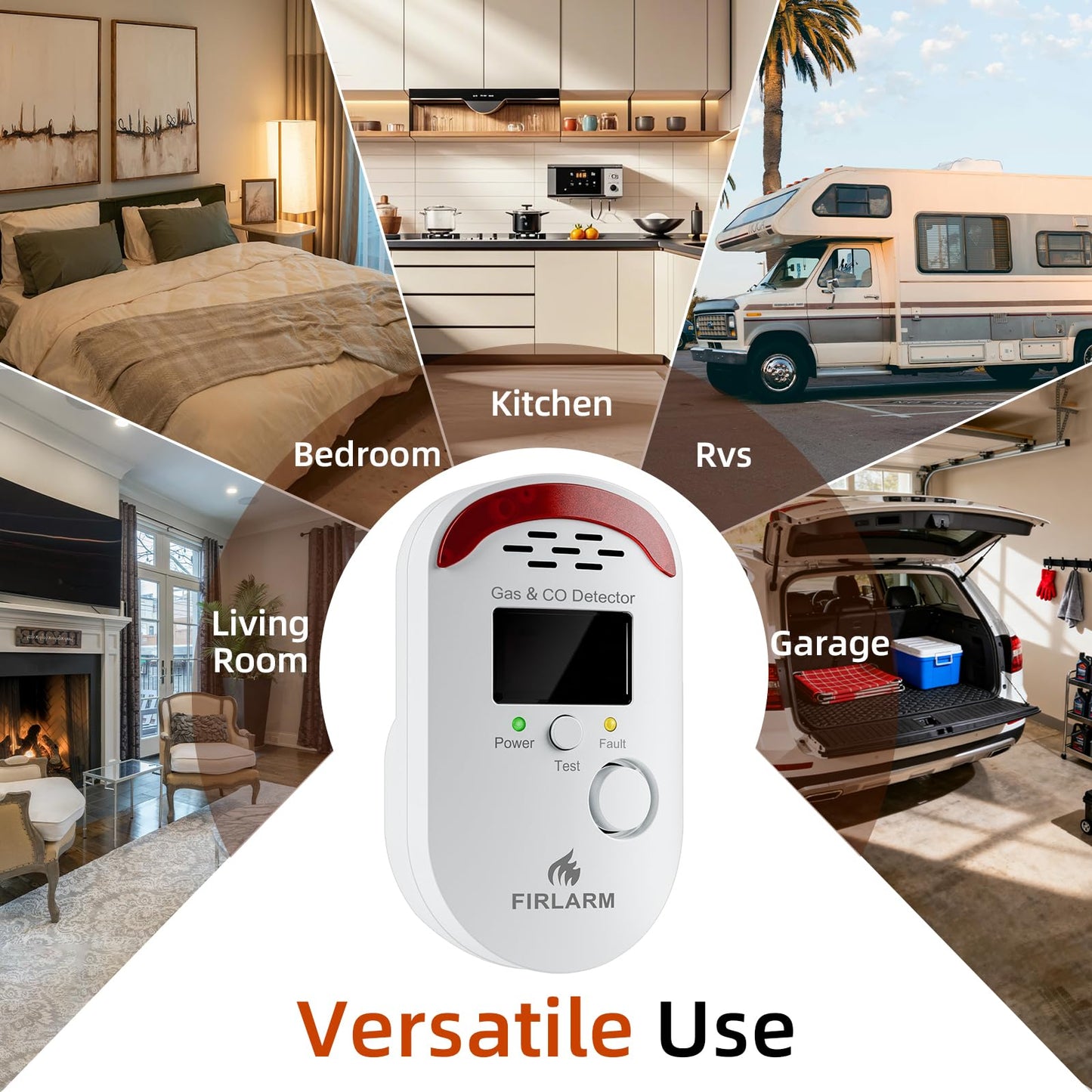 Firlarm Gas and Carbon Monoxide Detector Plug-in, Portable 2-in-1 Natural Gas Leak Alarm & CO Detector with LED Digital Display, Loud 85dB Alert for Home, Kitchen, Garage, Apartment, and Travel Use
