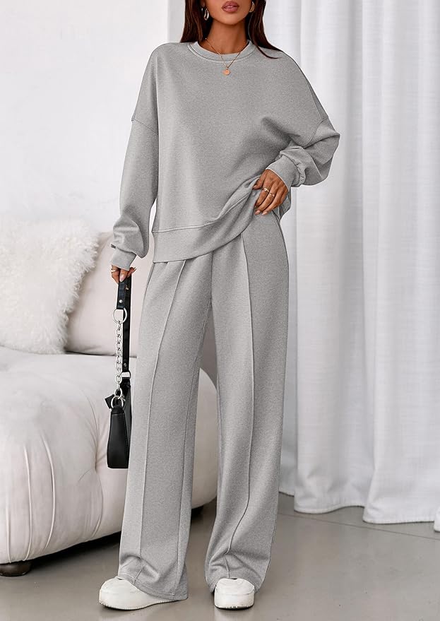 PRETTYGARDEN 2 Piece Sets For Women Fall Trendy Long Sleeve Sweatshirt Wide Leg Pants Loungewear Set Matching Sweatsuit