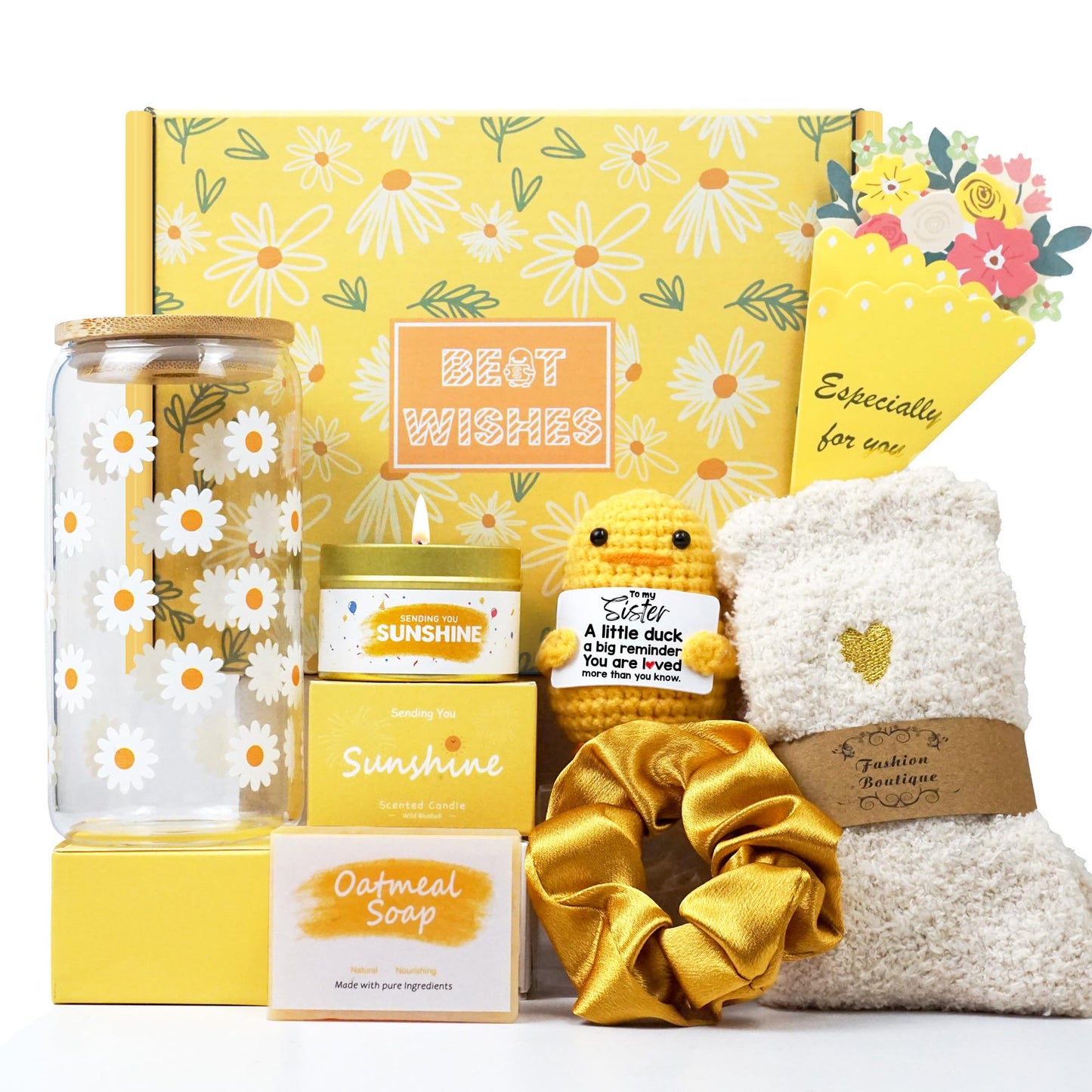 Sister Birthday Gifts, Sisters Gifts from Sister, Unique Gift for Sisters Christmas Gift Set Stocking Stuffer with 16oz Glass Cup -Brighten up Her Day!
