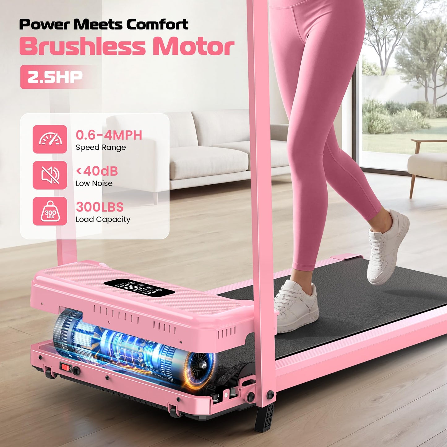 Pink Walking Pad Treadmill with Incline - Foldable Treadmills with Handle Bar, Compact Folding Treadmills for Home Small Spaces, Office, Remote Control & LED Display