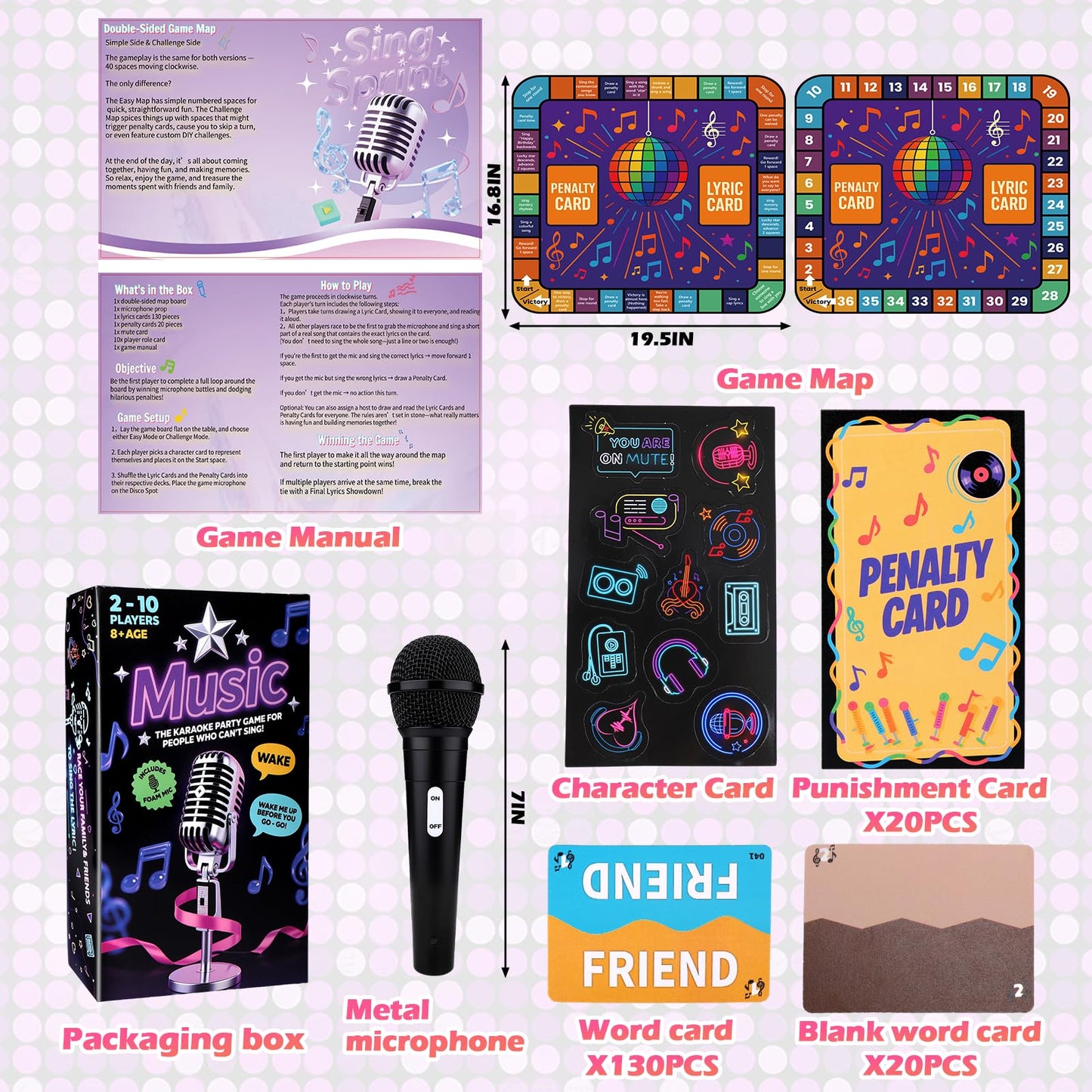 BSRESIN Music Grab The Games, Family Karaoke Board Game 2-10 Players, Fun Family Bad Singers Card Games with 300 Lyrics (150 Cards) for Adult Hilarious Game Night & Music Lovers
