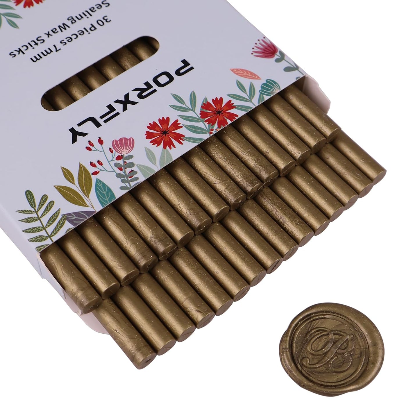 30 Pieces 7mm Sealing Wax Sticks for Glue Gun,PORXFLY Mini Wax Seal Sticks Great for Seals Stamp,Cards Envelopes,Wedding Invitations,Gift Wrapping,Wine Packages (Greenish Gold)