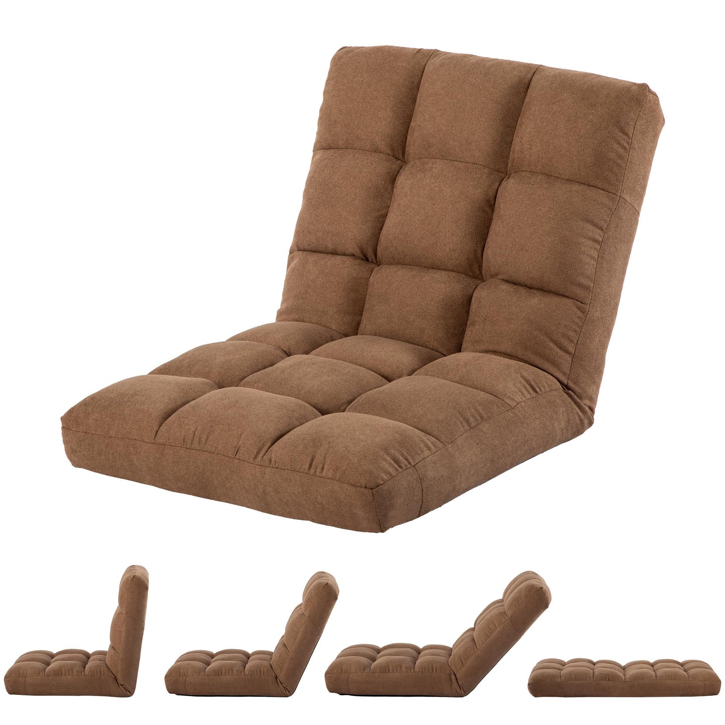 YI DANICA Floor Chair with Back Support Folding Chair with 6 Adjustable Position, Padded Sleeper Bed, Floor Gaming Chair, Meditation Chair, Gaming Floor Chairs for Adults (Country Rustic, Tan)