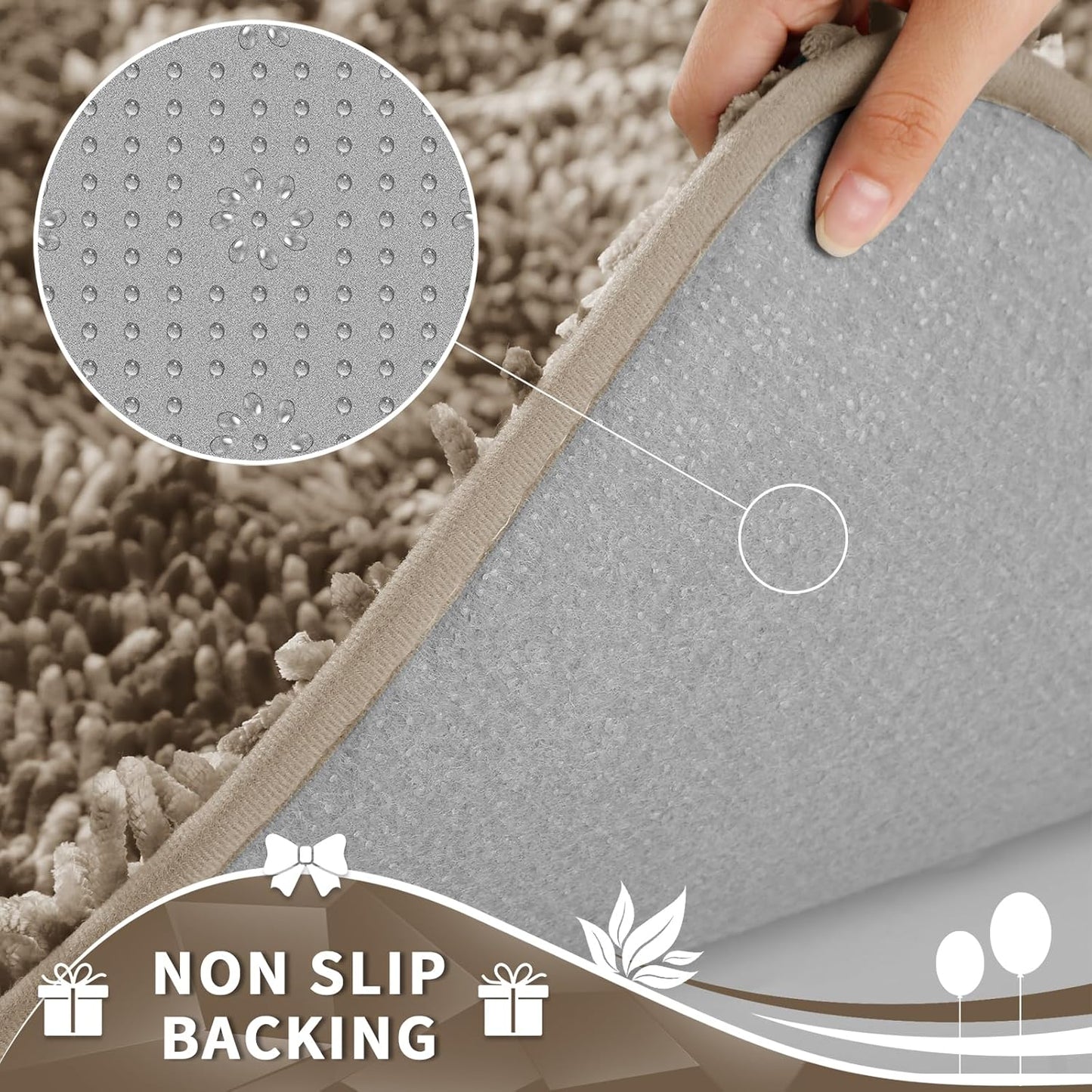 Yimobra Toilet Rugs U Shaped Washable, Extra Thick Soft Absorbent Chenille Contour Bathroom Rugs for Toilet 24x24 Inch, Quick Dry Non Slip Toilet Mat for Bath Floor, Camel