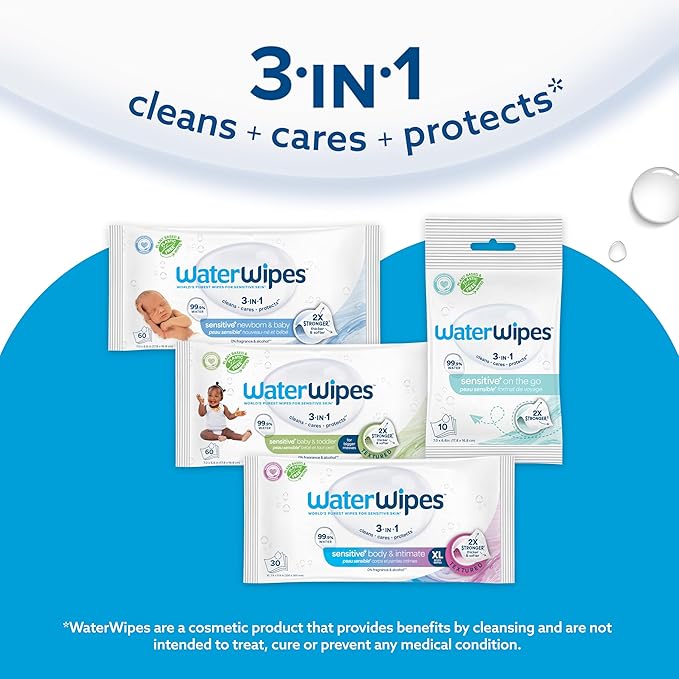 WaterWipes Bundle, Original 540 Count (9 packs) & Textured Clean Wipes 240 Count (4 packs), Plastic-Free, 99.9% Water Based Wipes, Unscented, Hypoallergenic for Sensitive Skin, Packaging May Vary