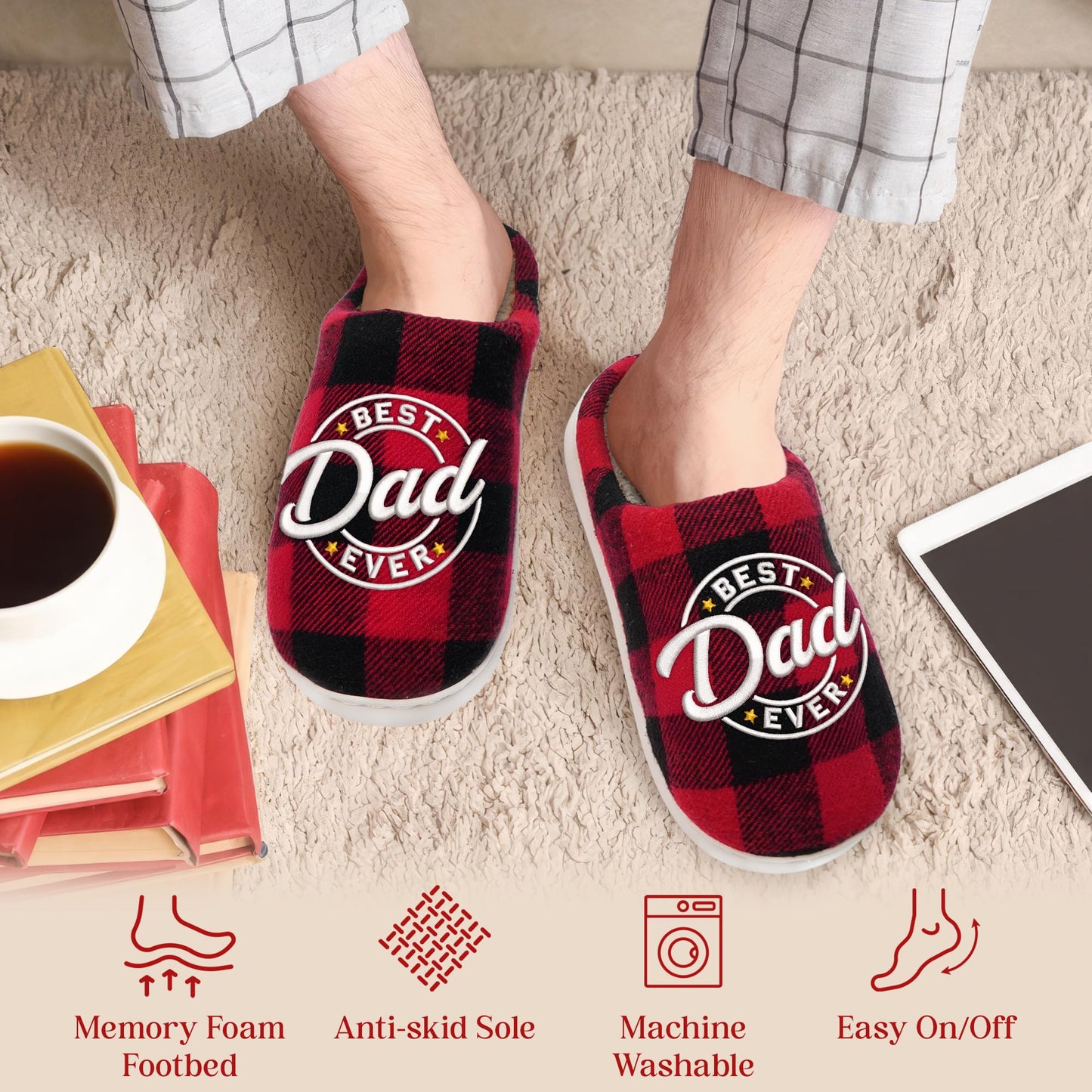 GAUDORA Dad Birthday Gift - Memory Foam House Slippers for Men Indoor and Outdoor Size 9-10 - Christmas Birthday Gifts for Dad Who Wants Nothing, Dad Gifts from Daughter Son, Mens Gift Ideas