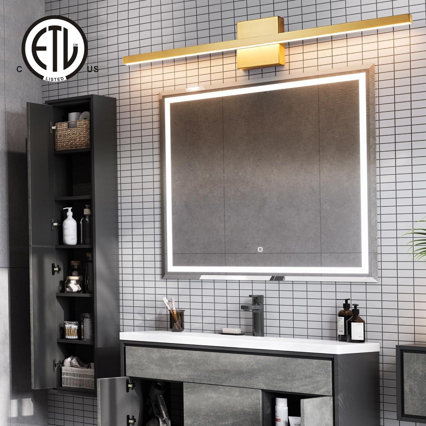 Epinl Gold Vanity Lights for Bathroom - 31.5 inch Brushed Gold Bathroom Light Fixture Over Mirror 22W LED Dimmable Wall Sconce Lighting Fixture 5CCT Vanity Light Bar for Bathroom Bedroom