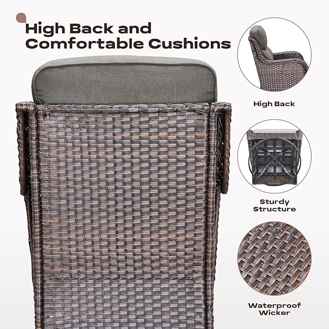 Rilyson Outdoor Patio Furniture Set - Weather Resistant Wicker,High Back,6 inch Cushions,4 Piece Patio Furniture Set with Swivel Rocker Chairs and Ottomans for Deck Porch Yard,Brown/Grey