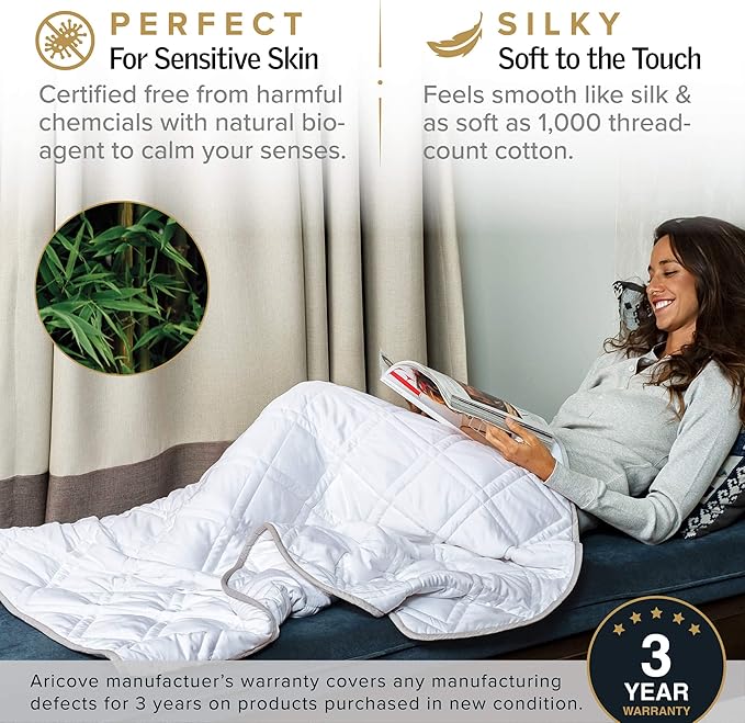 Aricove Weighted Blanket for Kids and Adults, 5 lbs, Small Weighted Blanket for Travel/Home, Soft Bamboo Viscose, 36x48 inches, Machine Washable, White