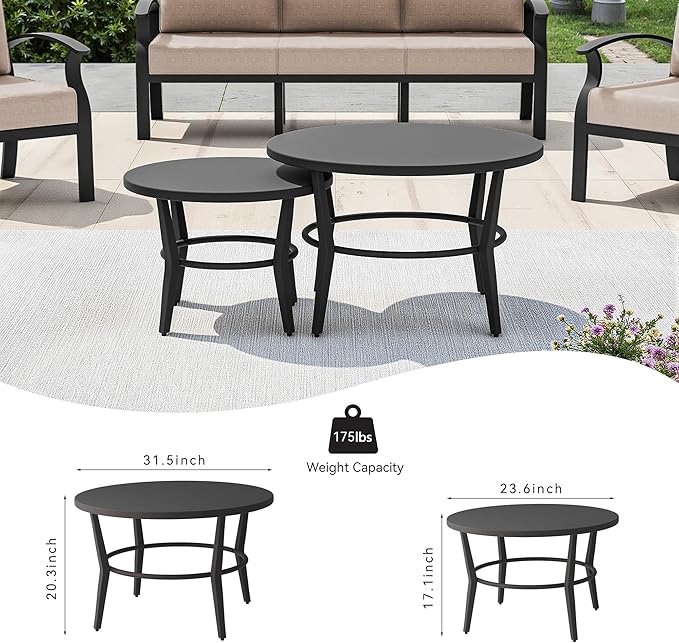 RTDTD Aluminum Outdoor Patio Furniture Set,7 Seats Patio Conversation Sets with 2 Round Coffee Tables,Metal Patio Sectional Furniture Set with 5.1" Thickened Cushions,Sand