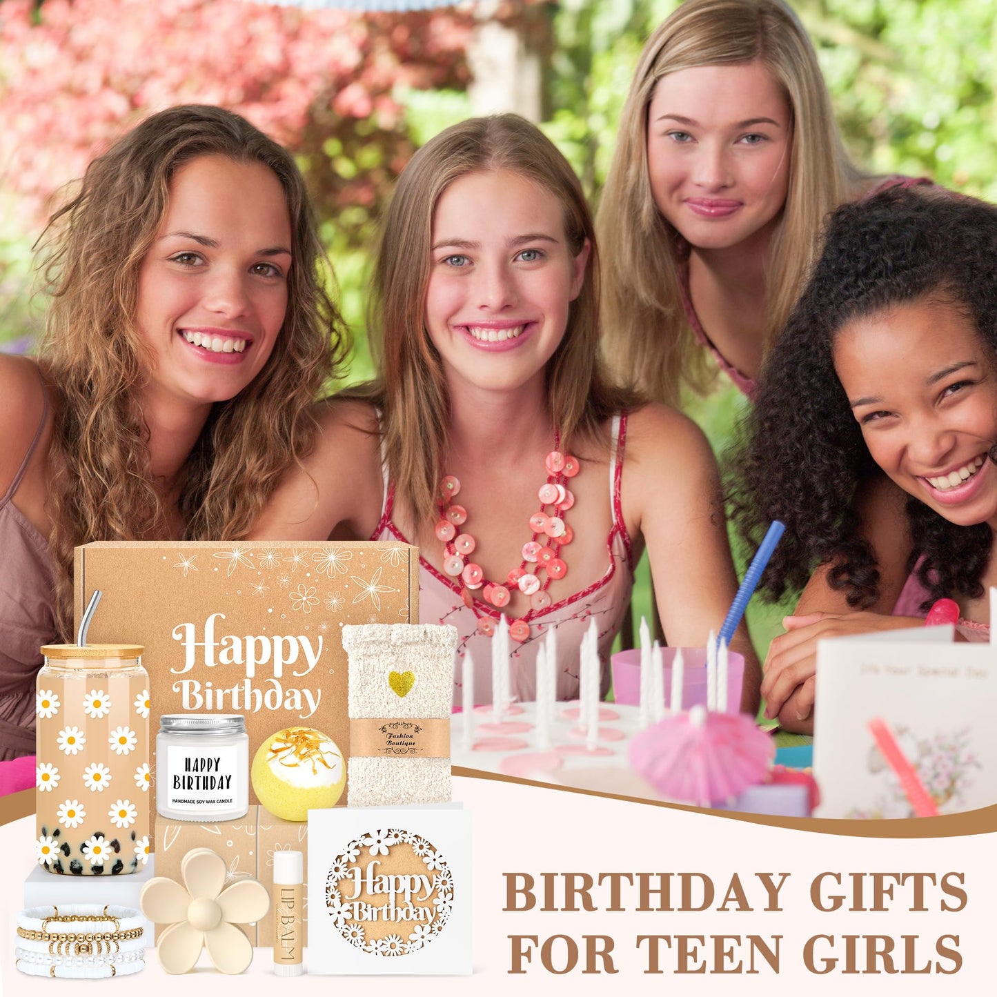 Birthday Gifts for Teen Girls, Women, Teenage Girl Birthday Gift Sets for Teen Girls Tween Gifts for Teenage Girl Cute Daisy Aesthetic Glass Cup Gift Basket for Teens, Women, Sister, Her, Friend