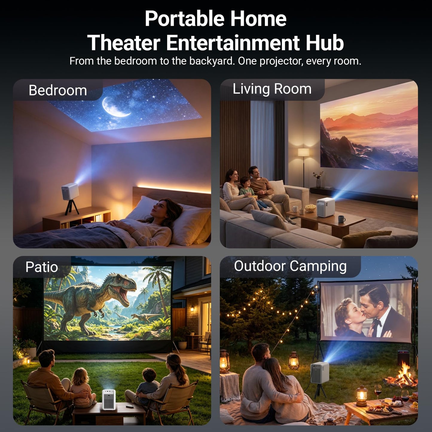 4K Support Projector Built-in Apps,3000 ANSI Lumens,Outdoor Cinema Projector with WiFi6 and Bluetooth,Auto Focus & 3D Keystone for Home Theater Bedroom Movie Night Gaming
