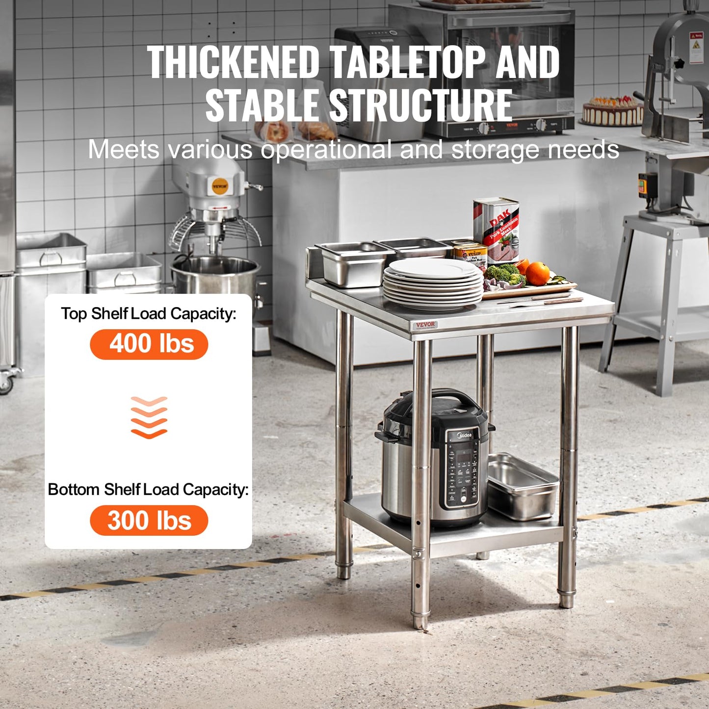 Mophorn Stainless Steel Table Work Table 24 x 24 x 34 Inch Commercial Food Prep Worktable Heavy Duty Prep Worktable Metal Work Table with Adjustable Feet for Restaurant, Home and Hotel