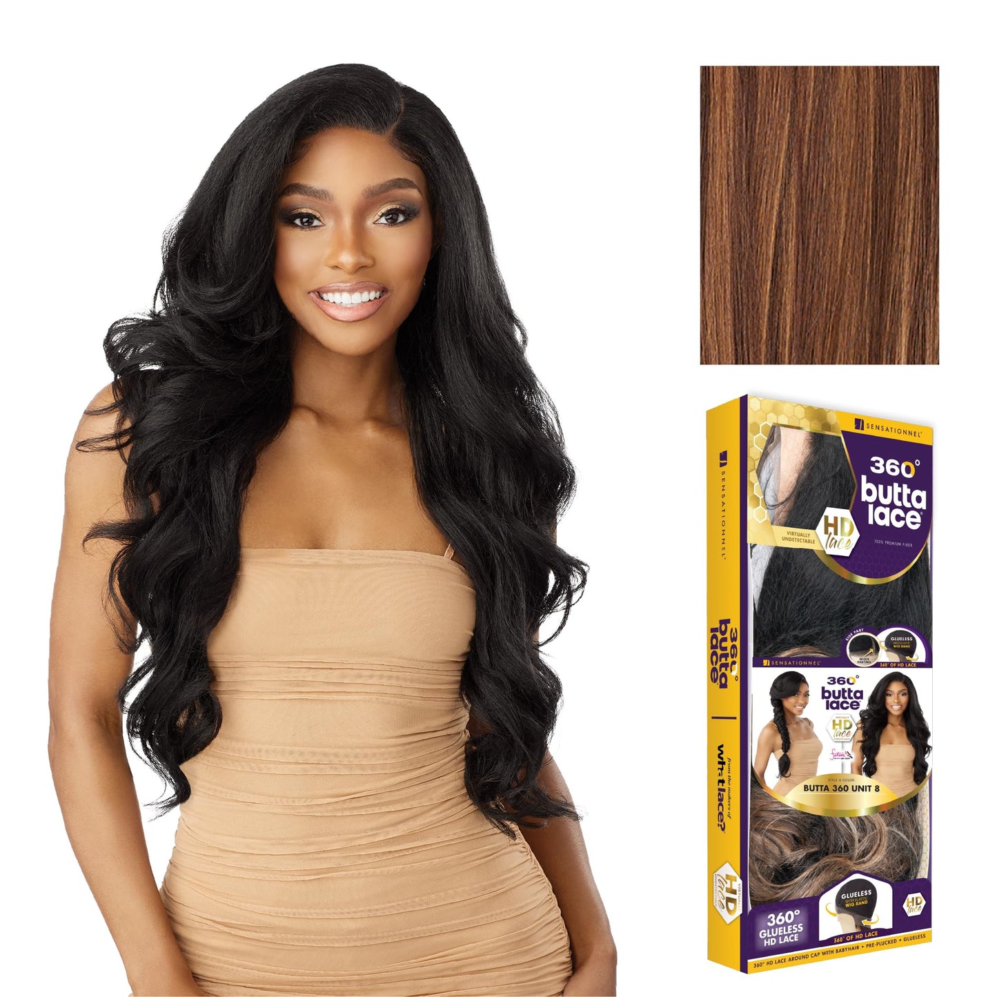 Sensationnel Butta 360 Lace Wigs - Unit 8 Side Wider Parting 360 Degree Lace Glueless Synthetic Preplucked Hairline (FLAMBOYAGEC