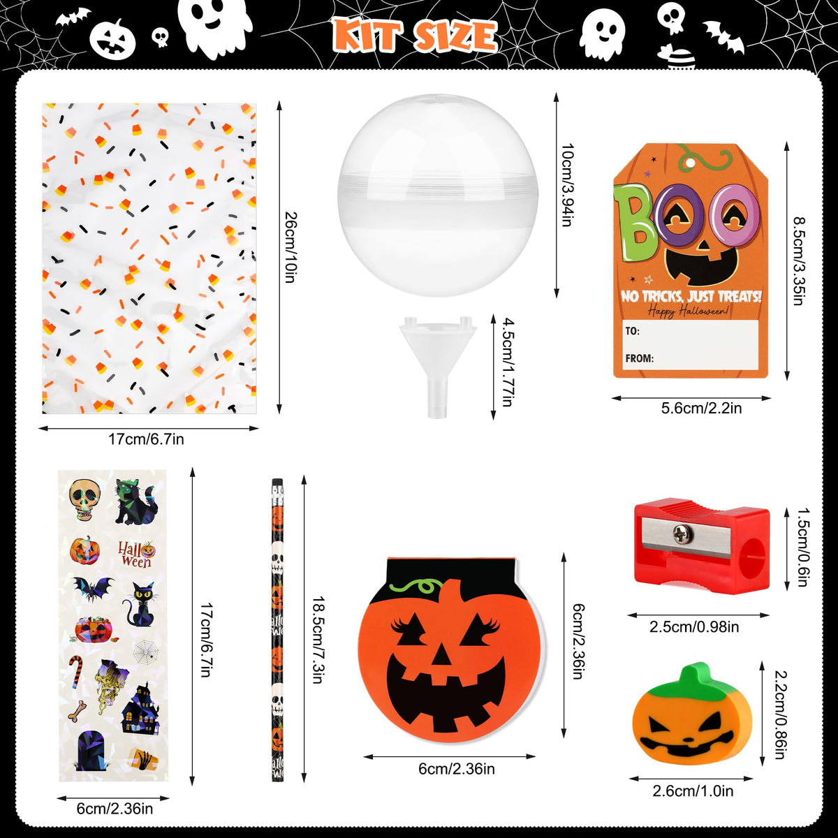 POPGIFTU Halloween Party Favors for Kids - 28 Pack Giant Lollipop-Shaped Stationery Set with Pencil Sticker Erase Notepad Sharpener for Halloween Trick or Treat, Classroom Gifts for Boys & Girls