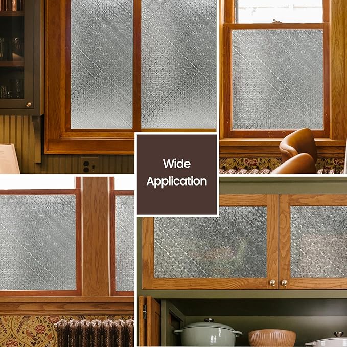 Stained Glass Window Privacy Film, 3D Static Cling Removable Window Clings, Heat Control Sun Blocking Window Film for Bathroom,Front Door,Home,Begonia,17.3" x 78.7"