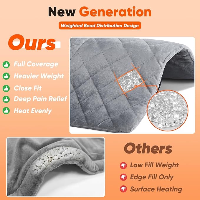 3 lb Weighted Heating Pad for Neck Shoulders and Back, Valentines Day Gifts for Him Her, Birthday Gifts for Men Women Dad, Instant Electric Heated Blanket with 9 Heat Options 4 Auto-Off Timer, Grey