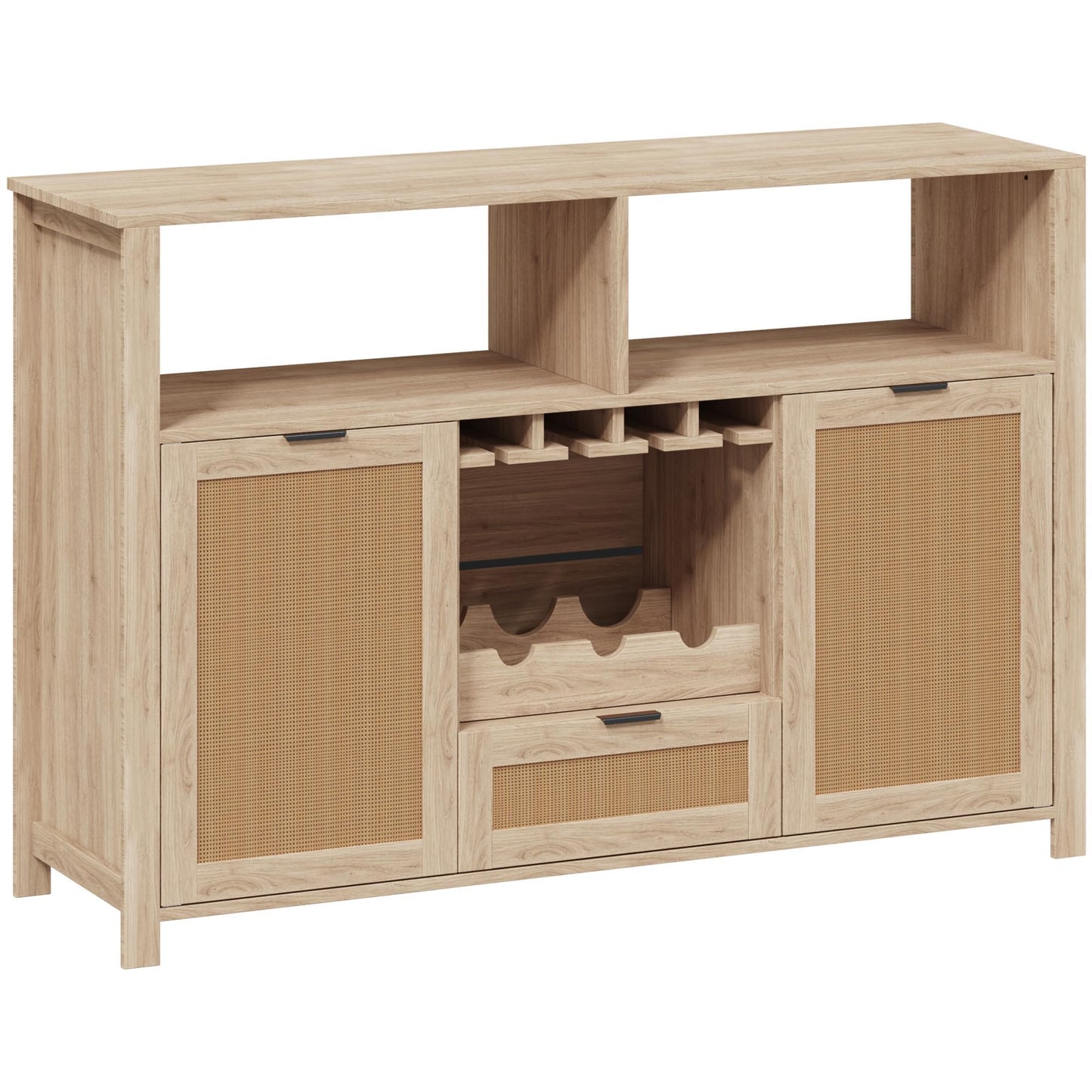 EROMMY Buffet Cabinets with Storage, 51" Rattan Sideboard with Removable Wine Rack and Glass Holders, Boho Farmhouse Wine Liquor Cabinet for Kitchen Dining Living Room Entryway (Natural)