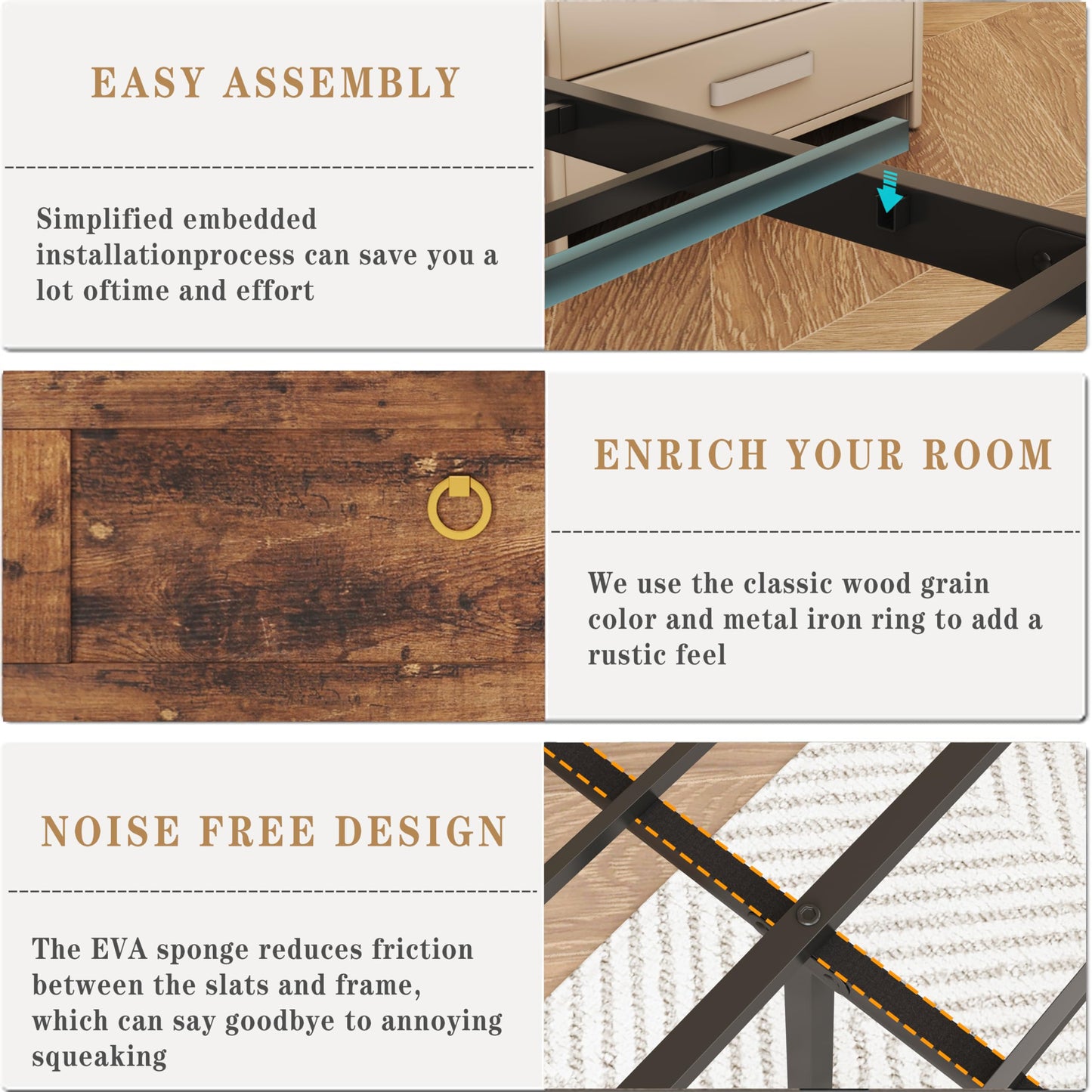 TIGUBFRE Full Bed Frame with 4 Drawers Bookshelf Headboard, Farmhouse Bed Frame with Charging Station & LED Lights, Metal Slats Support, Noise Free, No Box Spring Needed Rustic Brown