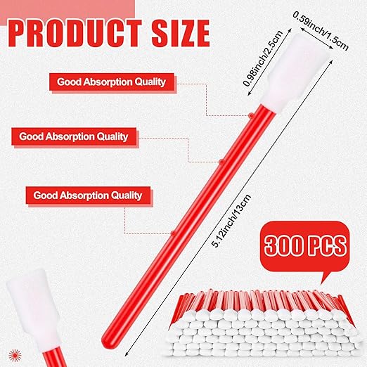 Dunzy 300 Pcs Foam Cleaning Swab Stick 5.12" Red Square Rectangle Sponge Tip Swabs for Solvent Format Inkjet Printer Optical Equipment