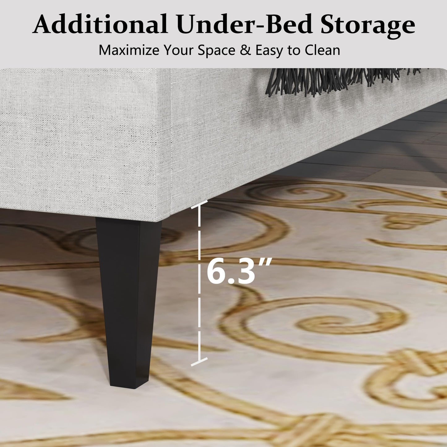 Full Size Bed Frame with Headboard, Upholstered Platform Bed with Adjustable Button Tufted Headboard, Fabric Bed Frame with Wooden Slats Support, No Box Spring Required, Easy Assembly, White