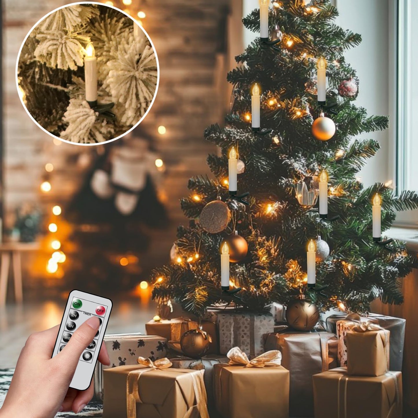 Wondise 30pcs Christmas Flameless Taper Candle Christmas Tree Candle Lights Battery Operated Candles with Remote & Timer, Plastic Flickering LED Candles for Christmas Holiday Home Garden Decor
