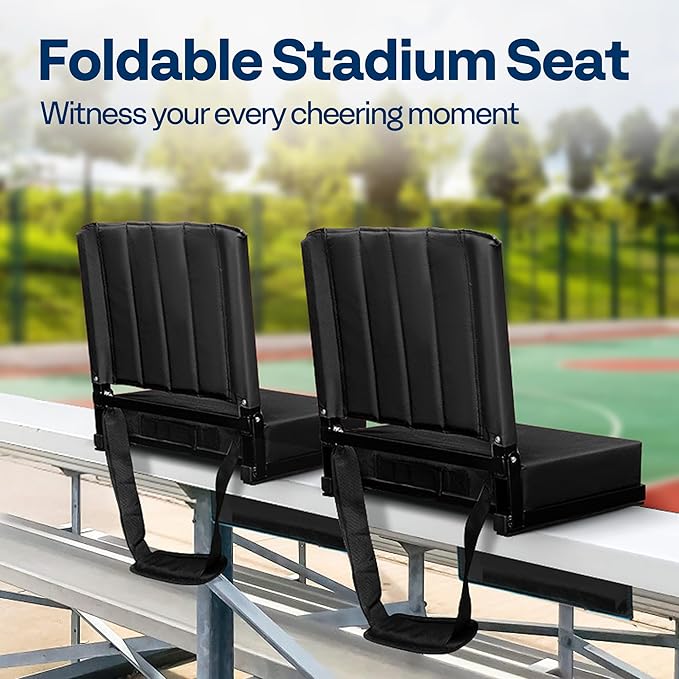 VIVOHOME Portable Stadium Seat for Bleachers with Back Support, Folding Bleacher Chair with Cup Holder and Shoulder Strap Black