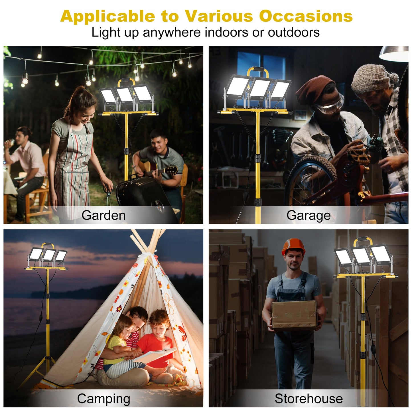 30000 Lumen Work Lights with Stand, 3 Adjustable Head LED Work Light, with Adjustable and Foldable Tripod Stand, Waterproof Lamp with 6500 Kelvin Color Temperature