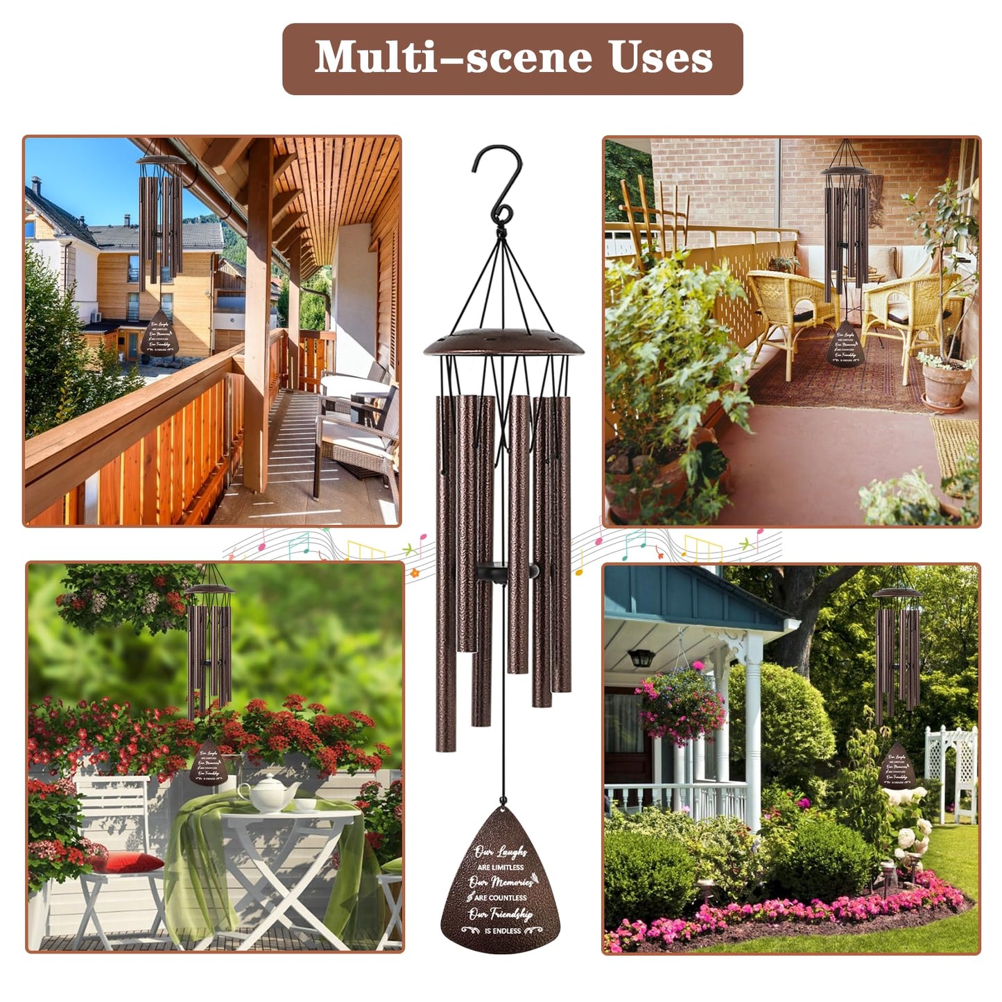 Soopau Gifts for Best Friend Women Men, 32" Bronze Wind Chimes Friendship Gifts for Women, Bestie Gifts for Women, Gift Ideas for Bestfriend