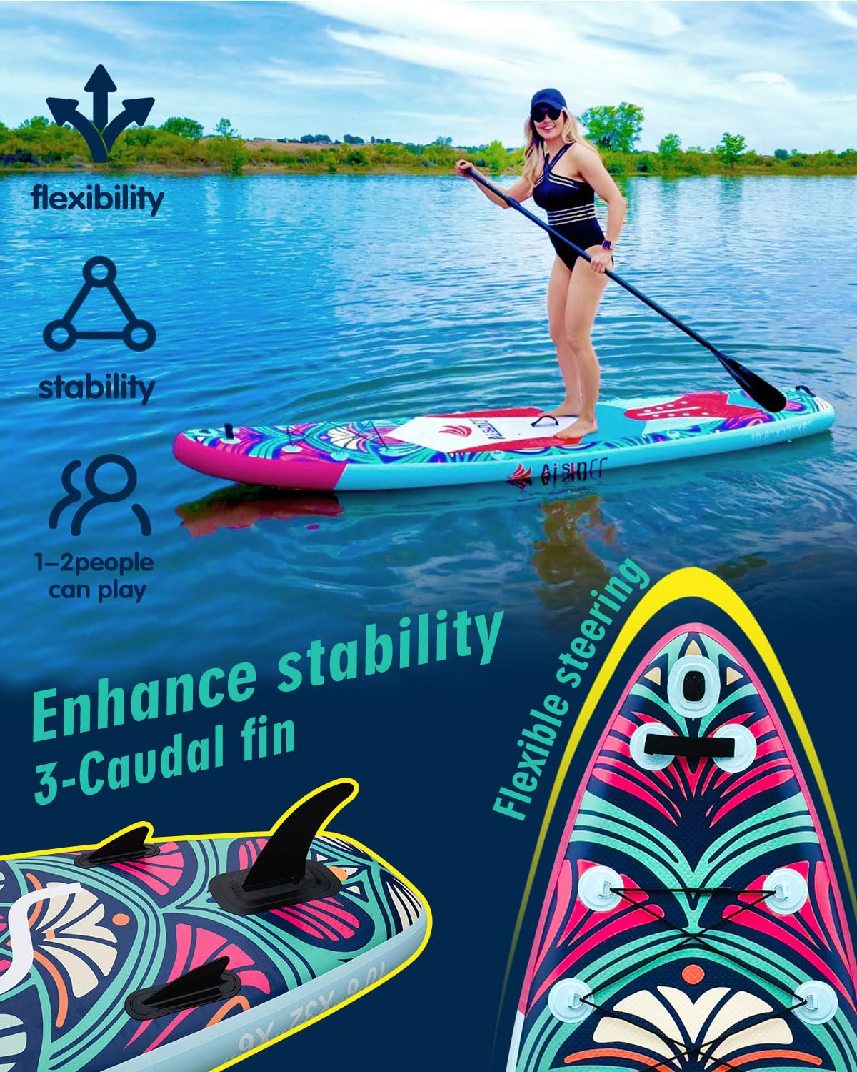 AISUNSS SUP Board 10.6Ft All Around Board Premium iSUP, Yoga Board with SUP Accessories Include Non-Slip mat, Waterproof Phone Bag, Double Action Pump, Adjustable Aluminum Paddle (Butterfly SUP)