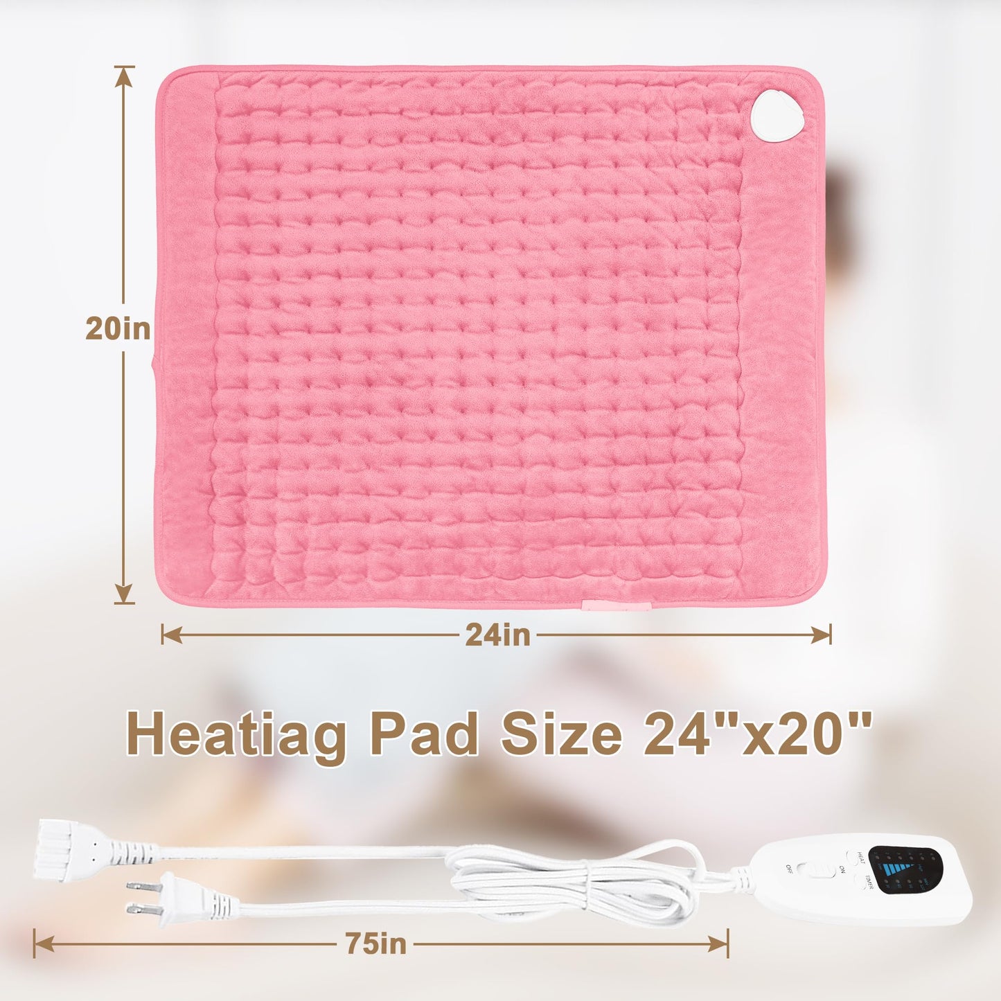 Deepsoon Heating Pad,Electric Heating Pads for Back,Neck,Abdomen,Moist Heating Pad for Shoulder,Knee,Arms,Legs,Dry/Moist Heat & Auto Shut Off,Christmas Gifts for Men and Women,BabyPink,24x20 Inch