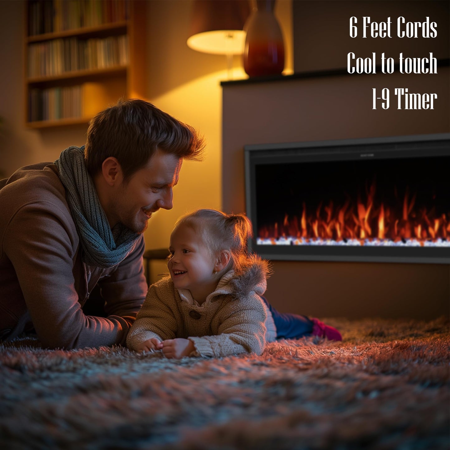 Benrocks 74'' Slim Electric Fireplace Inserts - WiFi-Enabled, Alexa & App Control, Recessed & Wall Mounted, 13 * 13 * 3 Flame Color Combinations, 750W/1500W, Black