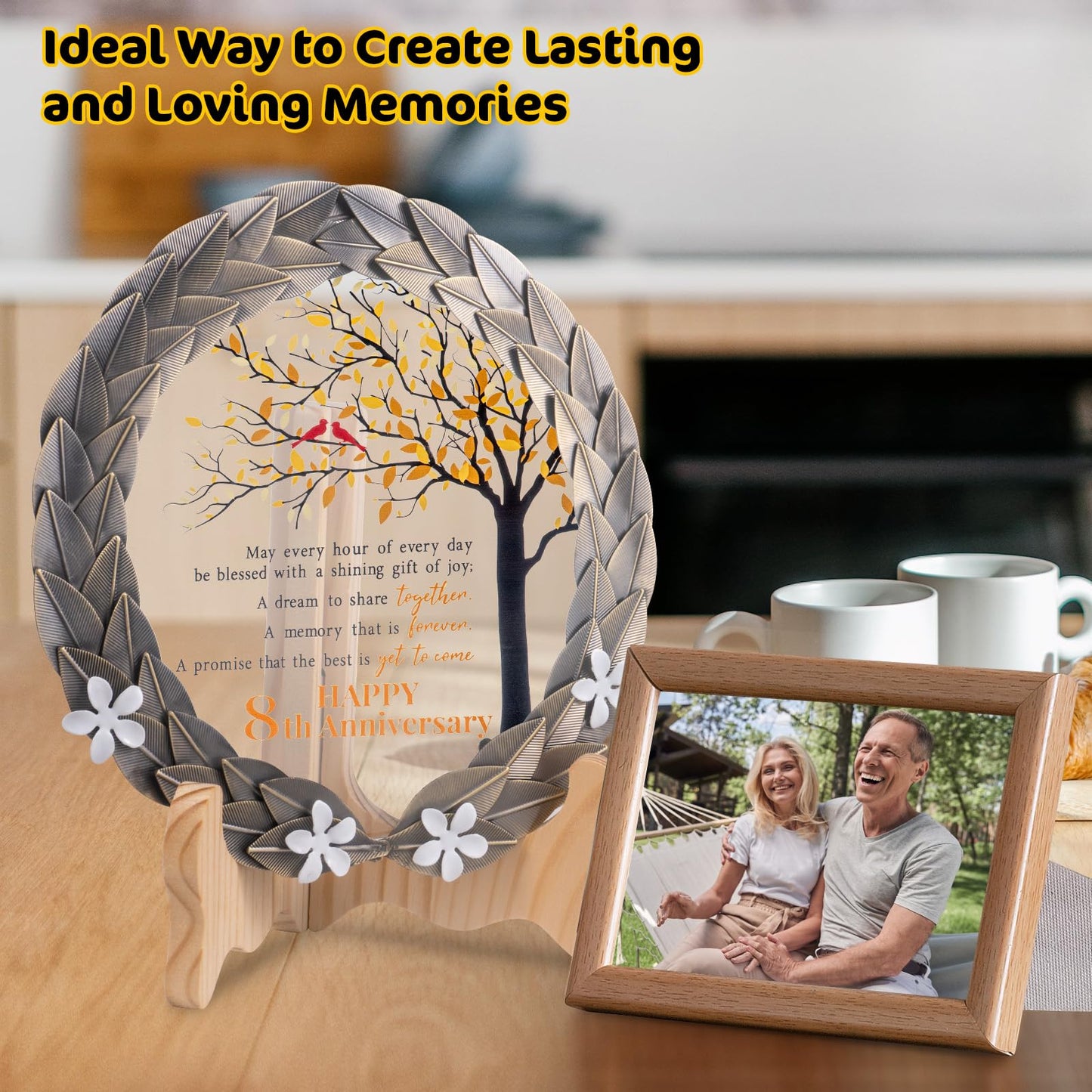 8th Anniversary Wedding Gifts Crystal Plate with Bronze Leaf Wreath - 8 Years Anniversary Wedding Unique Gifts Ideas for Parents Couple - Cardinal Style