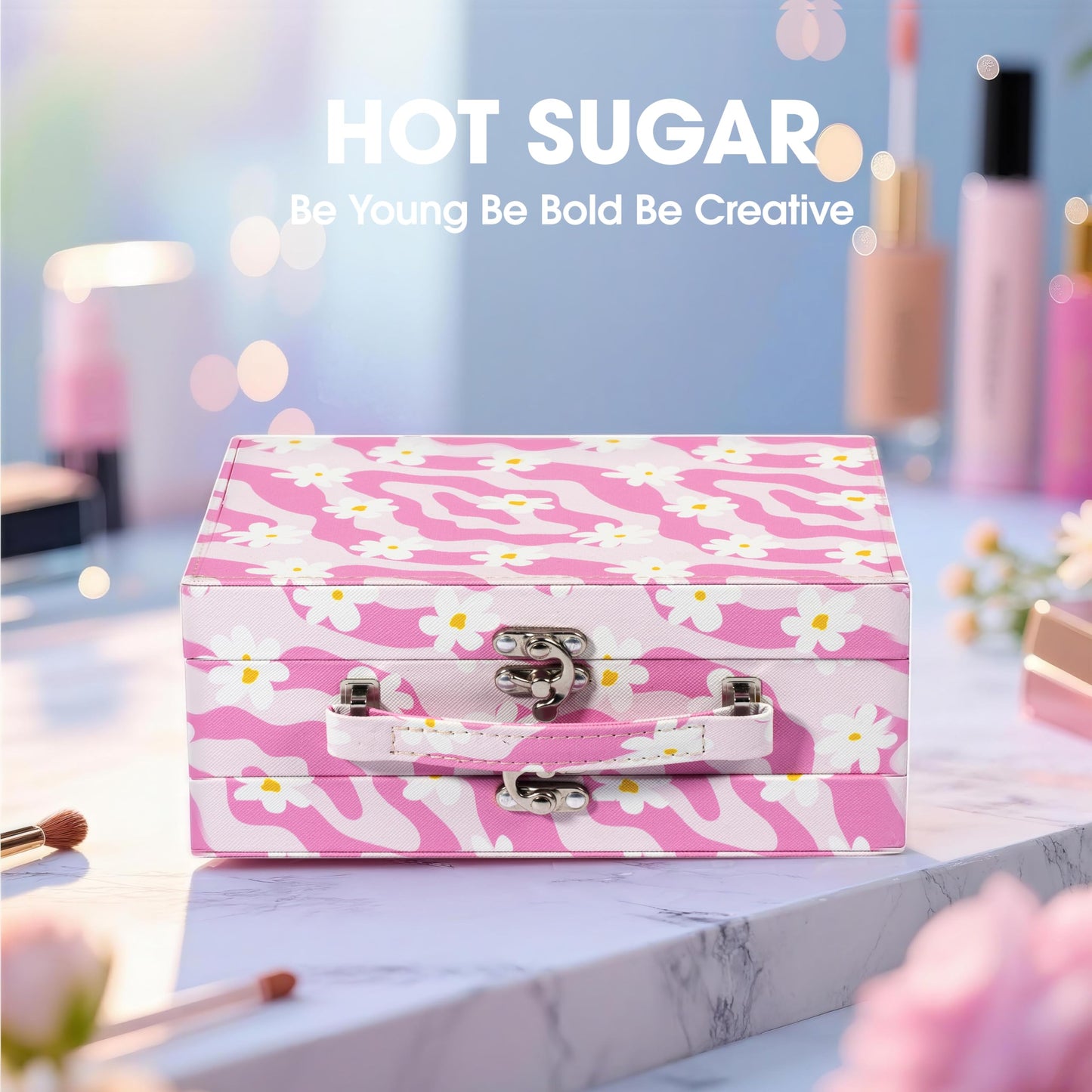 Hot Sugar Makeup Kit for Preteen Girls 10-12, Birthday Christmas Makeup Gift Set for Teens 16-18, All in One Beginner Makeup Kit for Women Full Kit (Floral Pink)